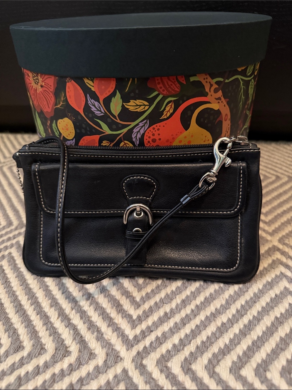 Coach Black Leather Wristlet with Buckle Accent